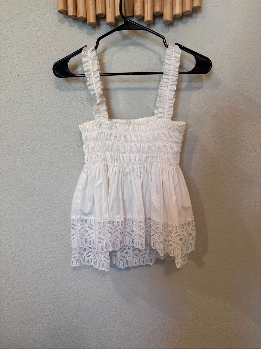 Tory Burch White Eyelet Lace Smocked Peplum Top Size 2 NWT